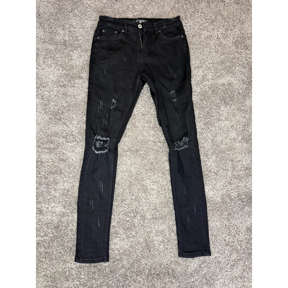 SERENEDE Midnight Black Jeans Men's 28 Skinny Fit Distressed Stretch Denim